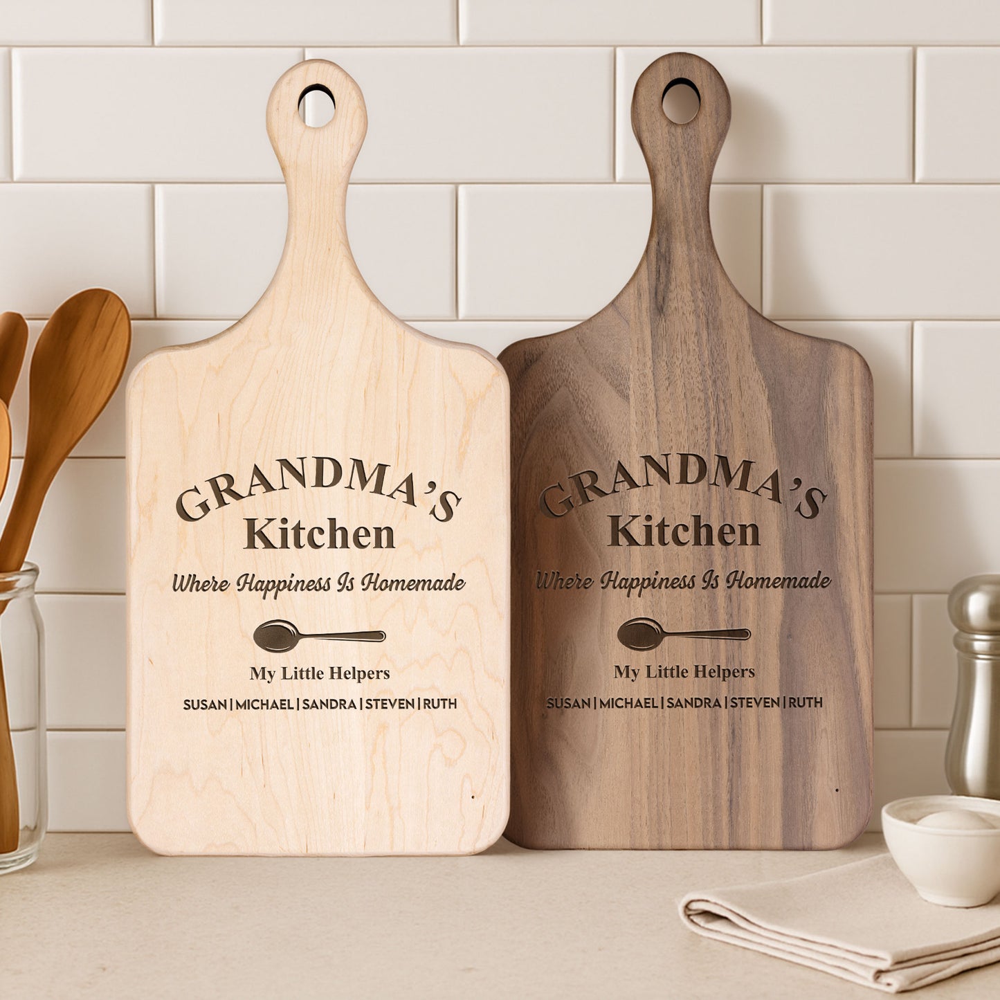 Nana's Kitchen Where Happiness Is Homemade - Personalized Paddle Cutting Board