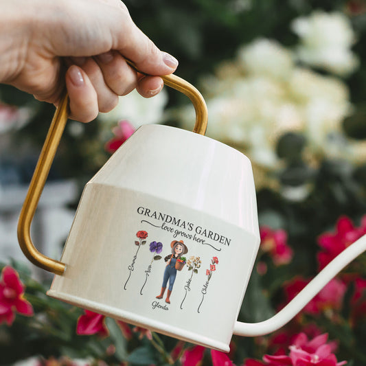 Nana's Garden Love Grows Here Birth Month Flowers - Personalized Indoor Watering Can
