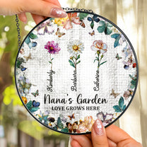 Nana's Garden Custom Names & Birth Flowers - Personalized Stained Glass Window Hanging Suncatcher