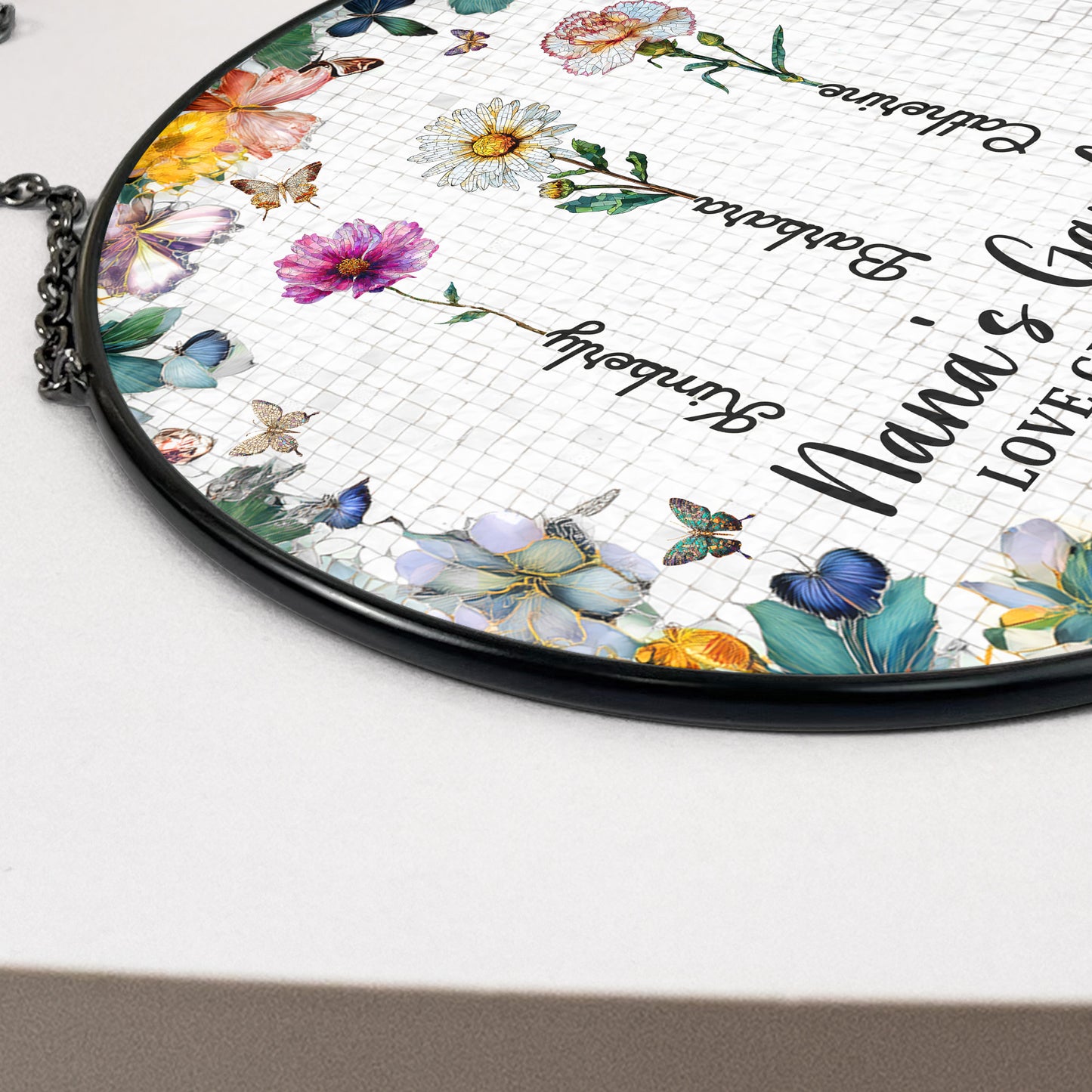 Nana's Garden Custom Names & Birth Flowers - Personalized Stained Glass Window Hanging Suncatcher