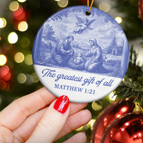 Nativity Scene Blue Toile De Jouy Christmas Holy Family - Ceramic Ornament