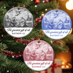 Nativity Scene Blue Toile De Jouy Christmas Holy Family - Ceramic Ornament