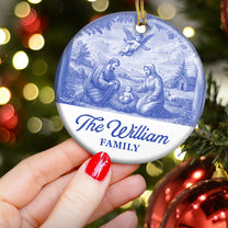 Nativity Scene Blue Toile De Jouy Christmas Holy Family - Personalized Ceramic Ornament