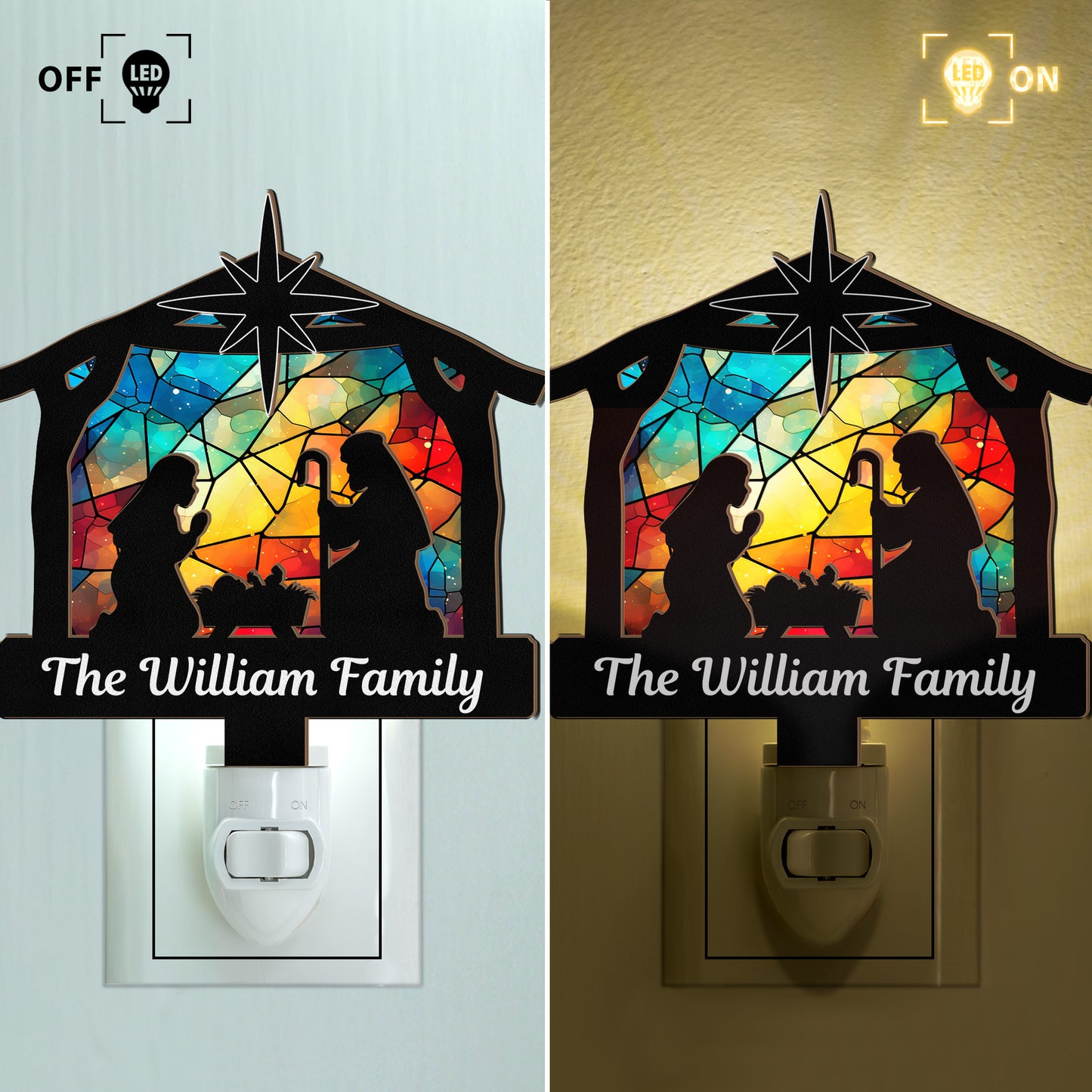 Nativity Scene Christmas Holy Family - Personalized Wood And Acrylic Night Light