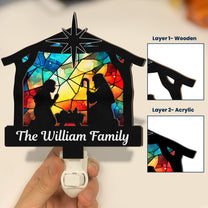 Nativity Scene Christmas Holy Family - Personalized Wood And Acrylic Night Light