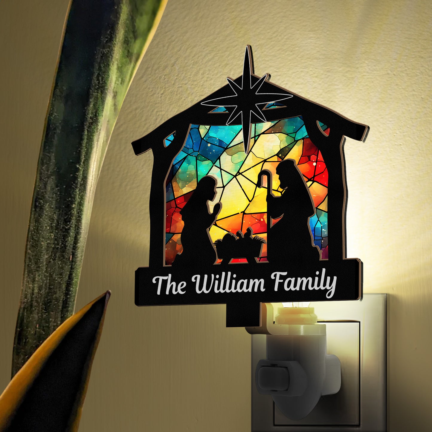 Nativity Scene Christmas Holy Family - Personalized Wood And Acrylic Night Light