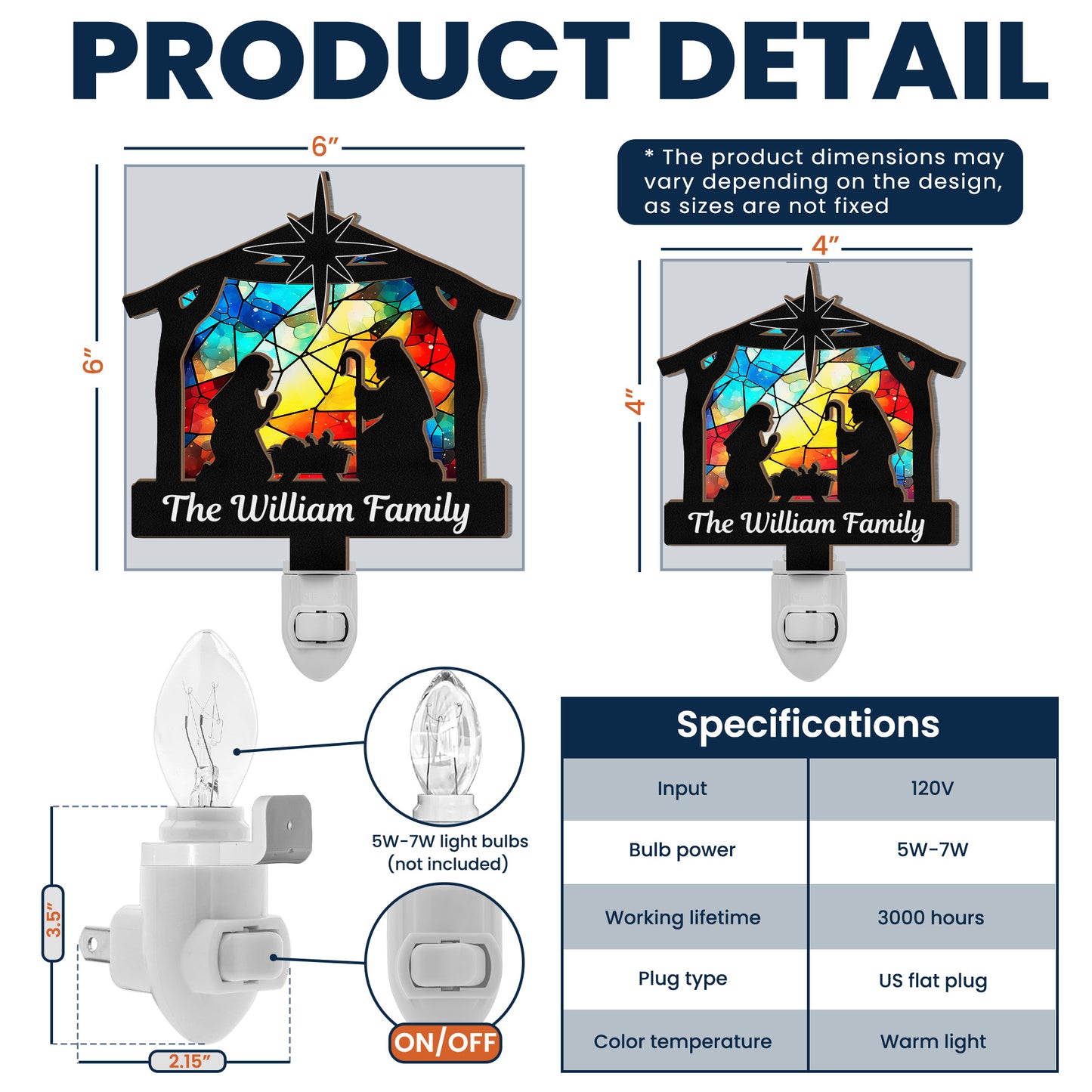 Nativity Scene Christmas Holy Family - Personalized Wood And Acrylic Night Light
