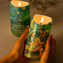Nativity Scene Christmas Starry Night Van Gogh Style - Personalized LED Candle