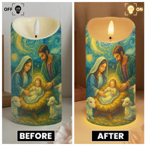 Nativity Scene Christmas Starry Night Van Gogh Style - Personalized LED Candle