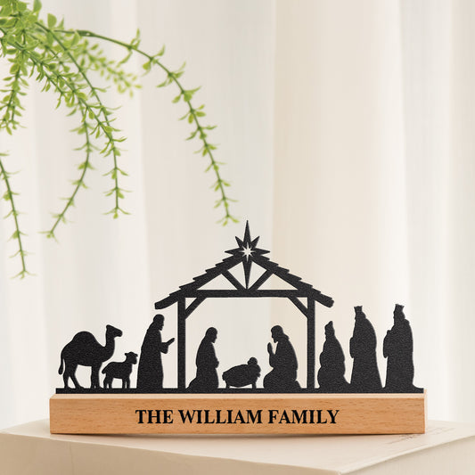 Nativity Scene For Christmas Decorations - Personalized Metal Desk Silhouette Sculpture