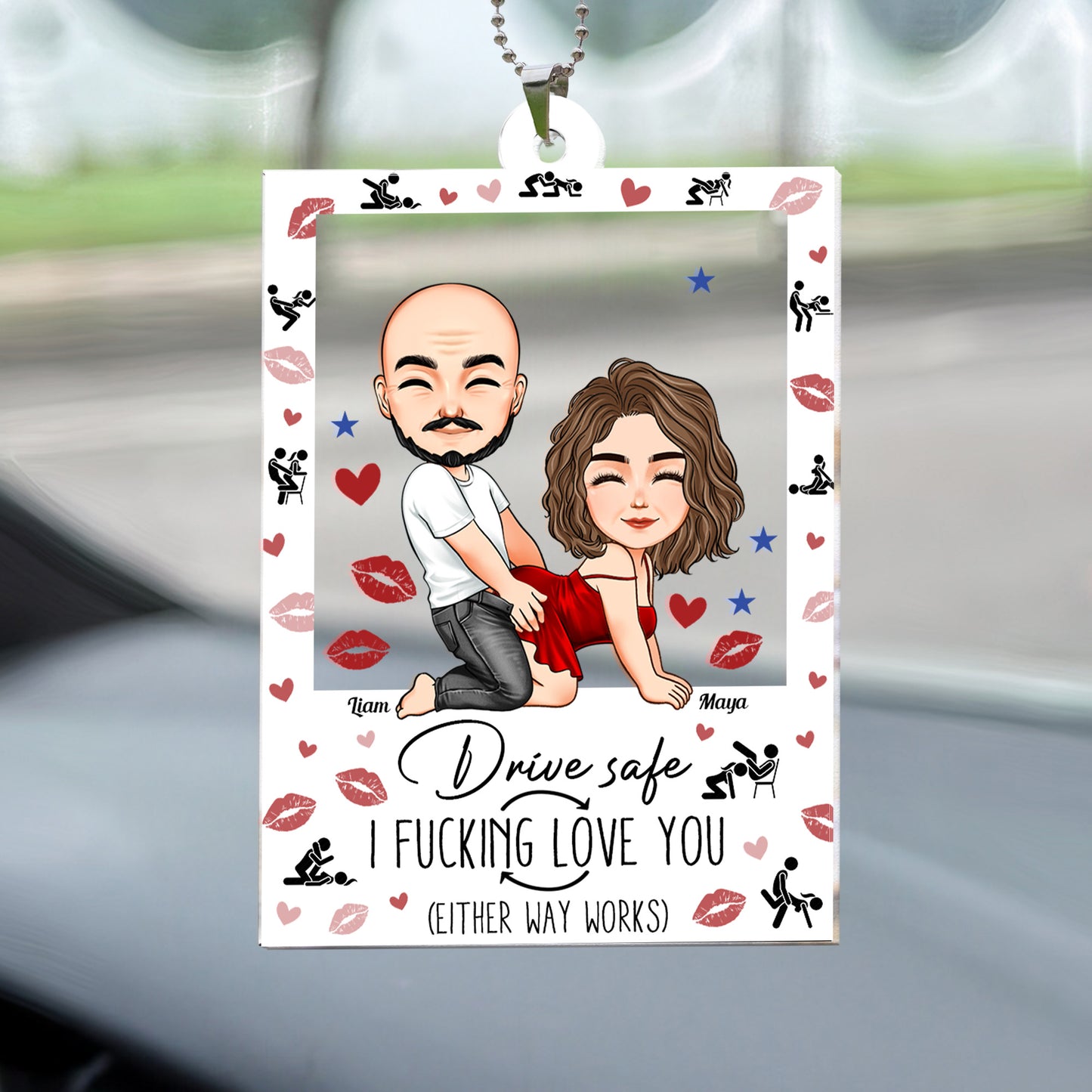 Naughty Couple Drive Safe I F*cking Love You - Personalized Rear View Mirror Accessory