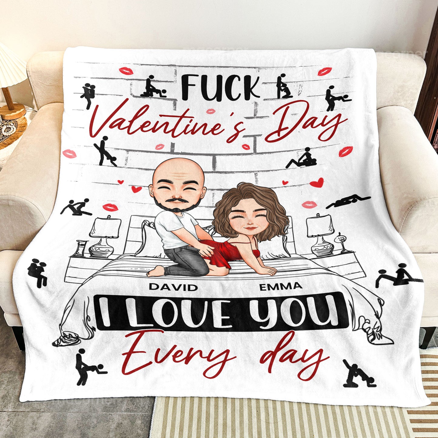 Naughty Couple F*ck Valentine's Day I Love You Every Day - Personalized Blanket