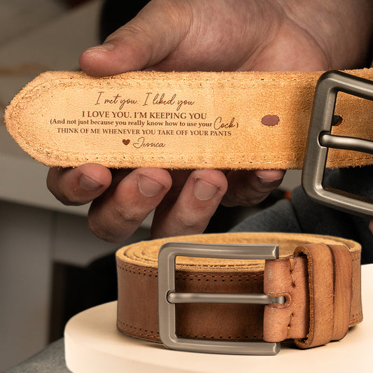 Naughty Gift For Husband, Boyfriend Customize With Hidden Message - Personalized Cowhide Belt