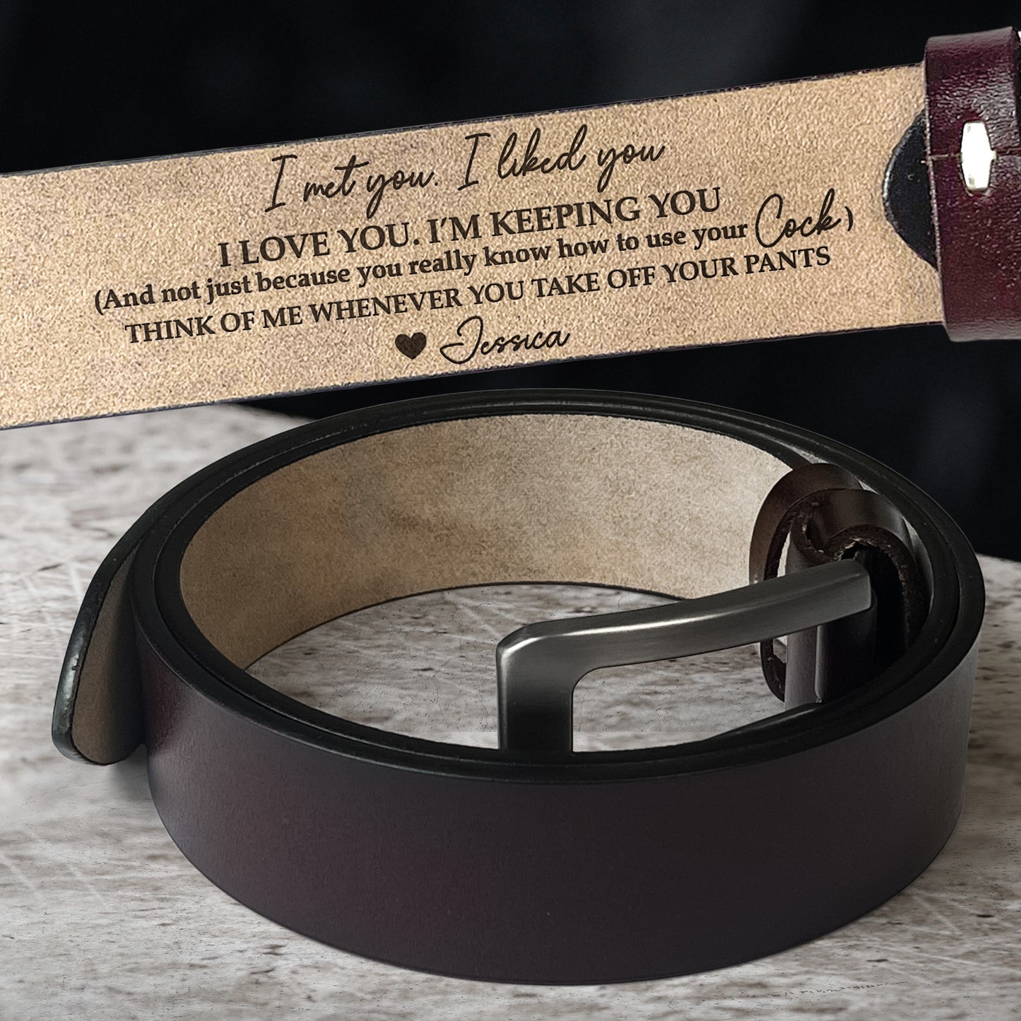 Naughty Gift For Husband, Boyfriend, Men Customize With Hidden Message - Personalized Engraved Leather Belt