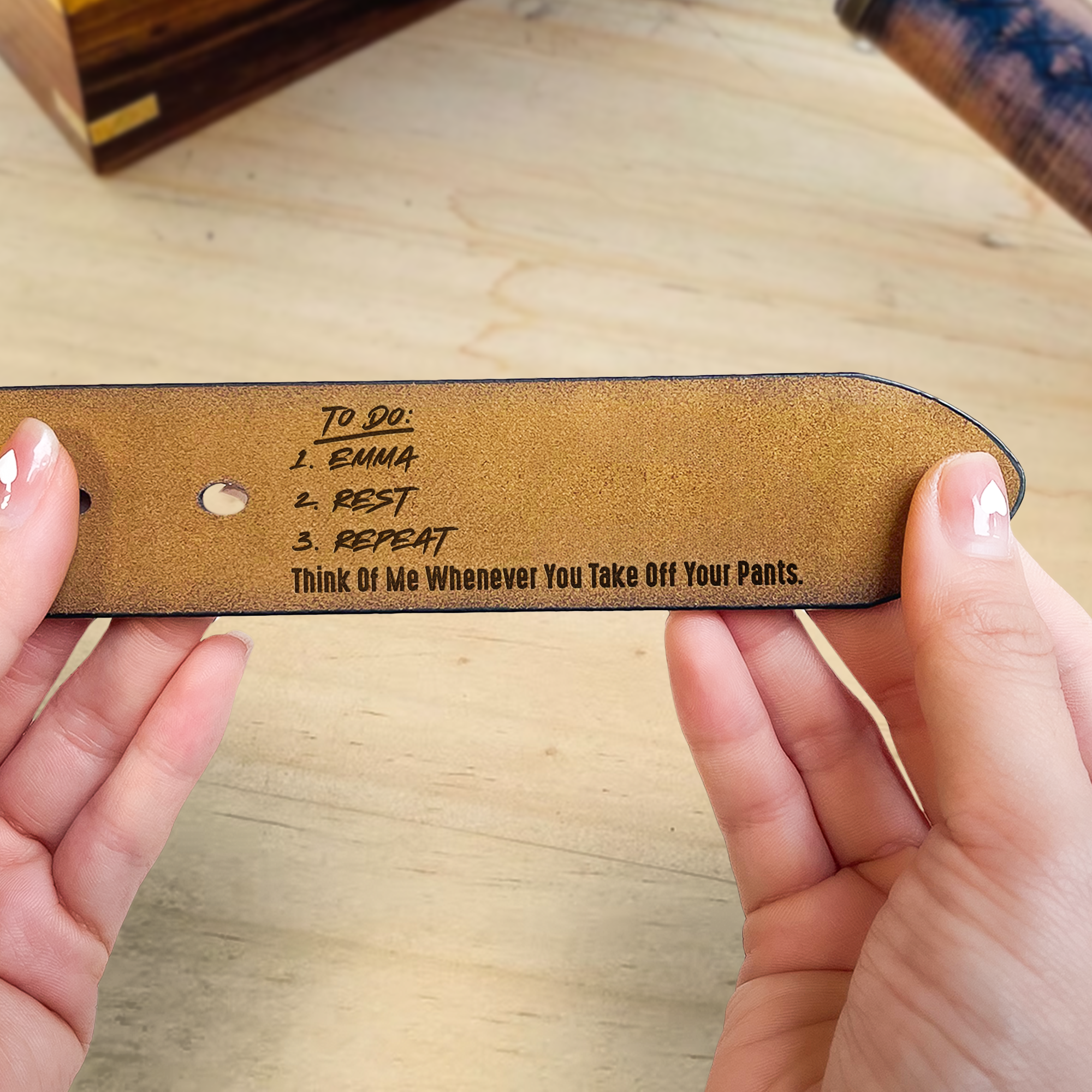 Father's Day Gifts, Naughty To Do List For Husband, Boyfriend - Personalized Engraved Leather Belt