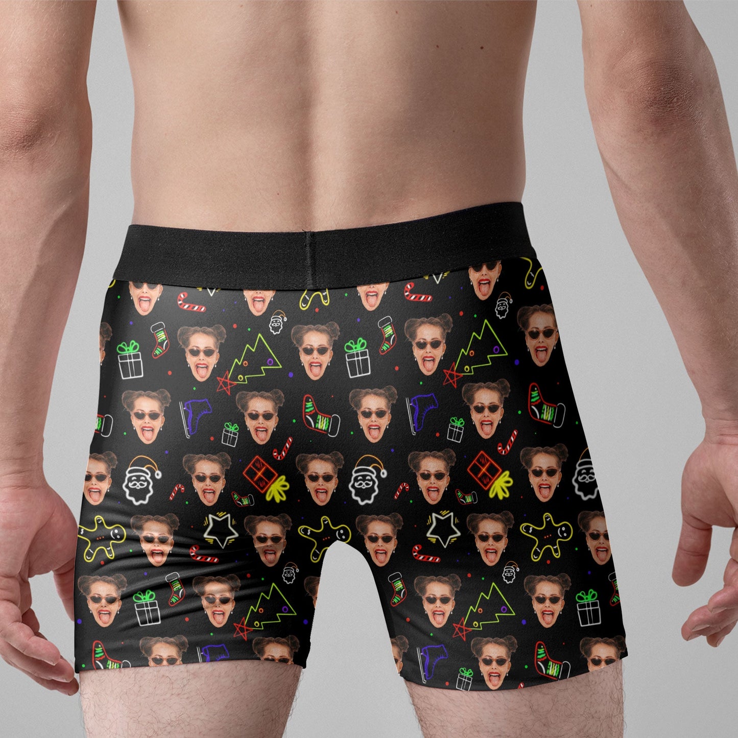 Neon Christmas Custom Face Funny - Personalized Photo Men's Boxer Briefs
