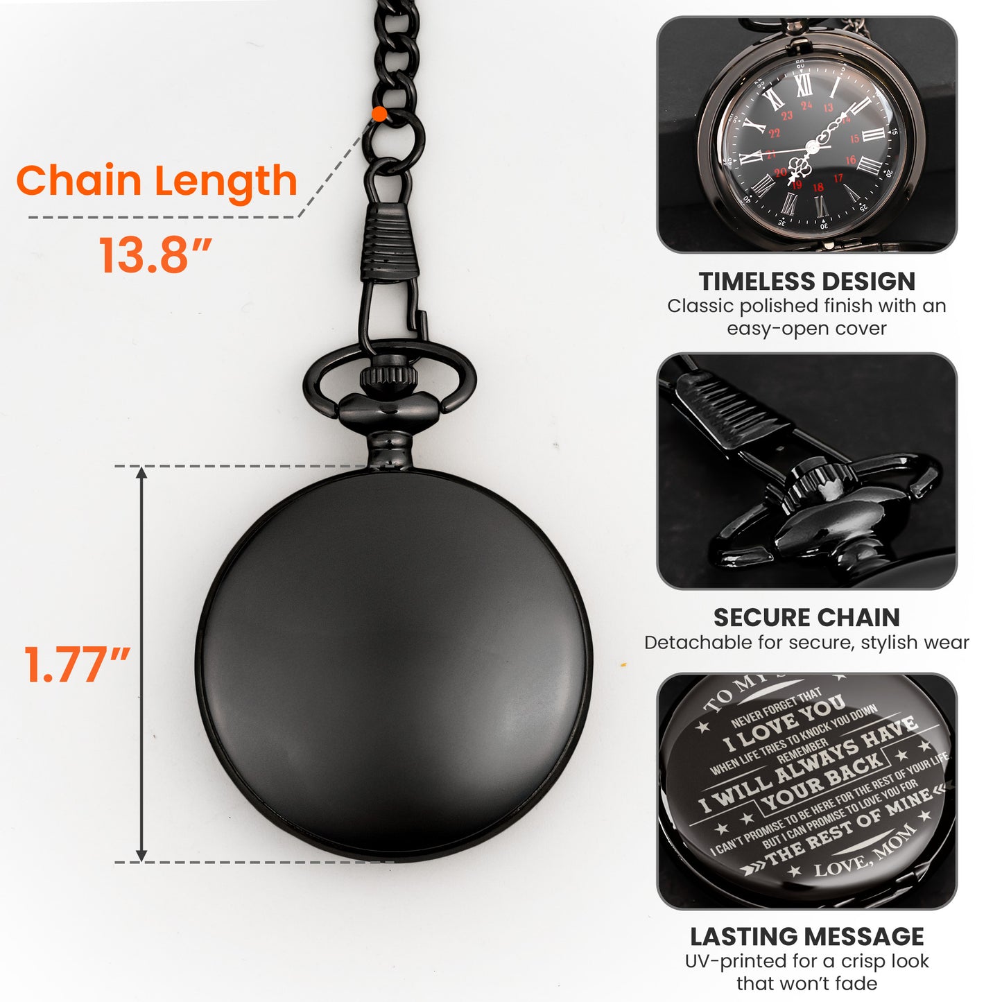 Never Forget That I Love You Gift For Son Grandson Nephew - Personalized Pocket Watch