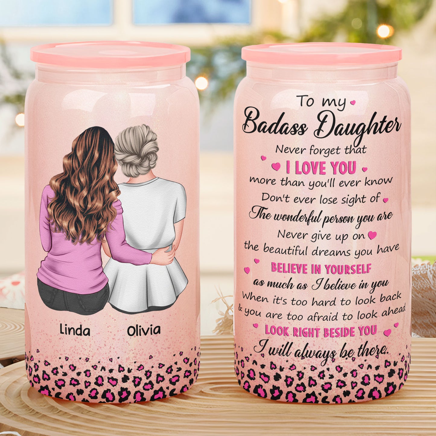 Never Forget That I Love You Gifts For Daughter - Personalized Shimmer Glass Can