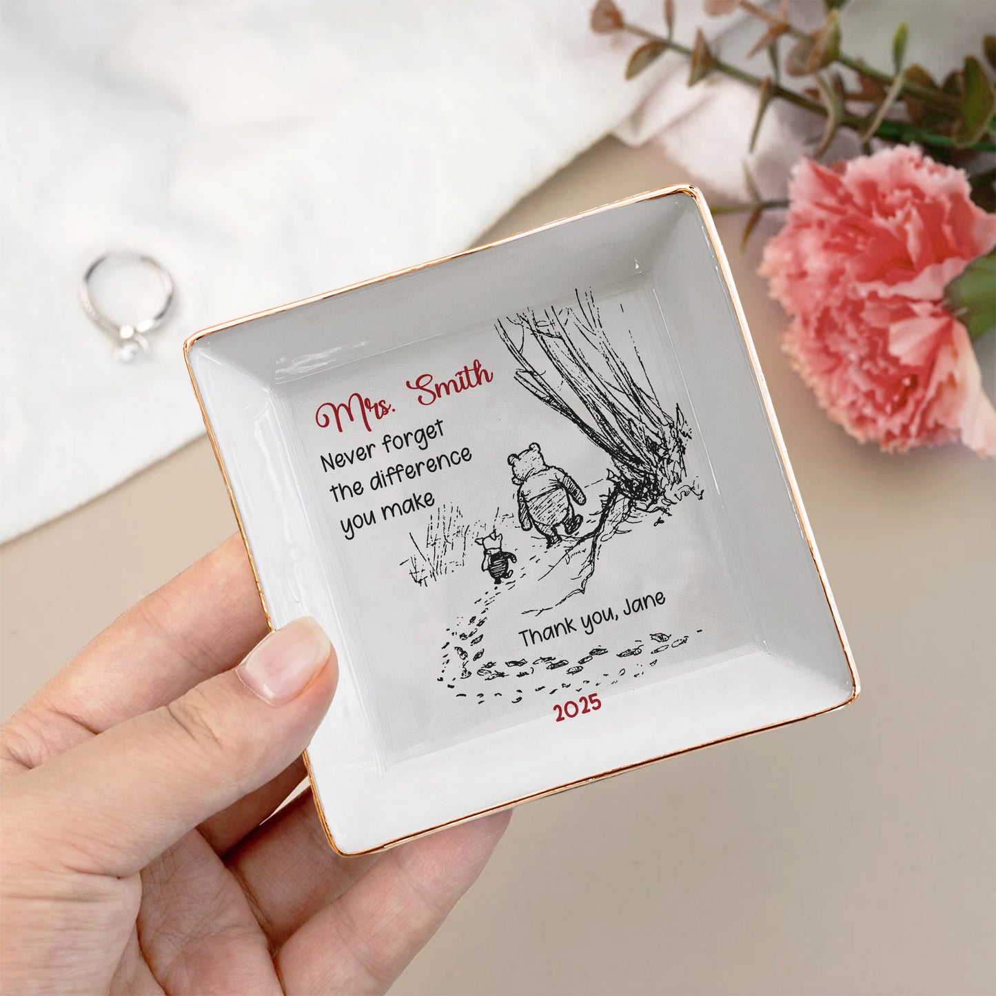 Never Forget The Difference You Make - Thank You Gift - Personalized Jewelry Dish