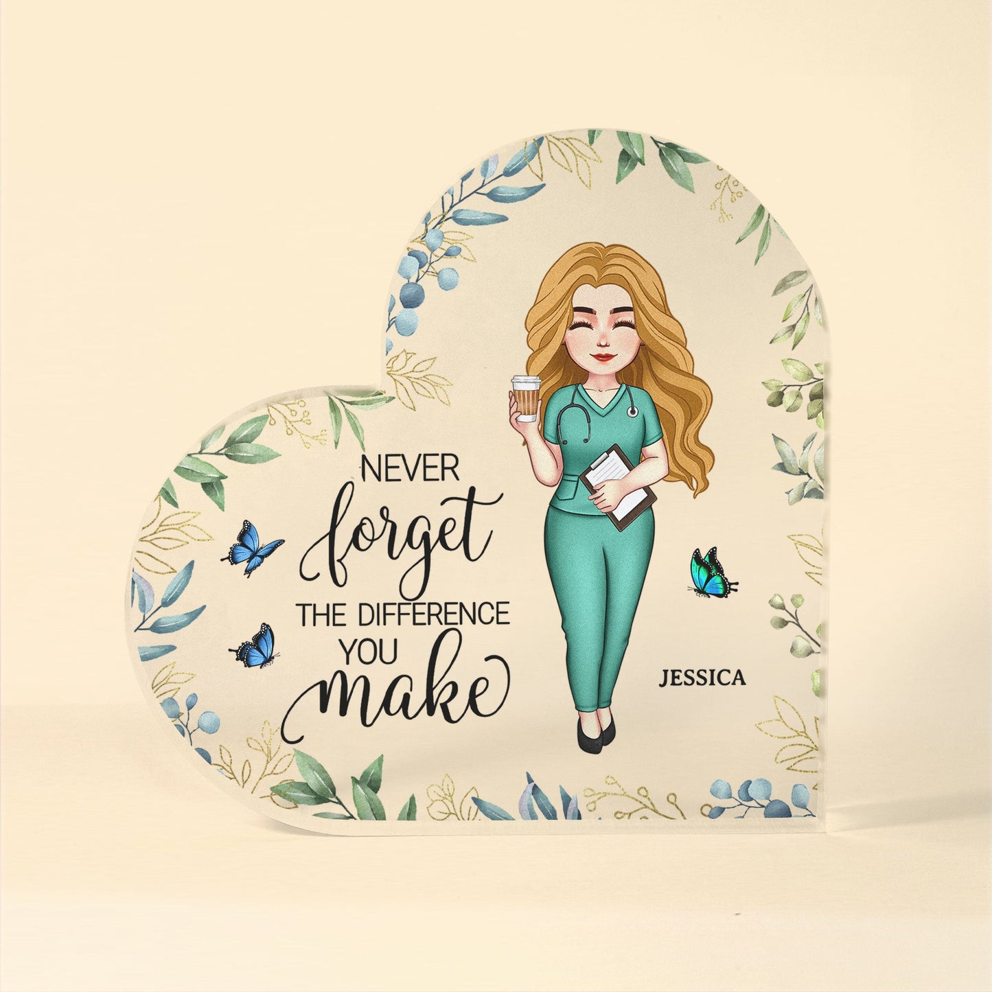 Never Forget The Difference You Make - Personalized Heart Shaped Acrylic Plaque