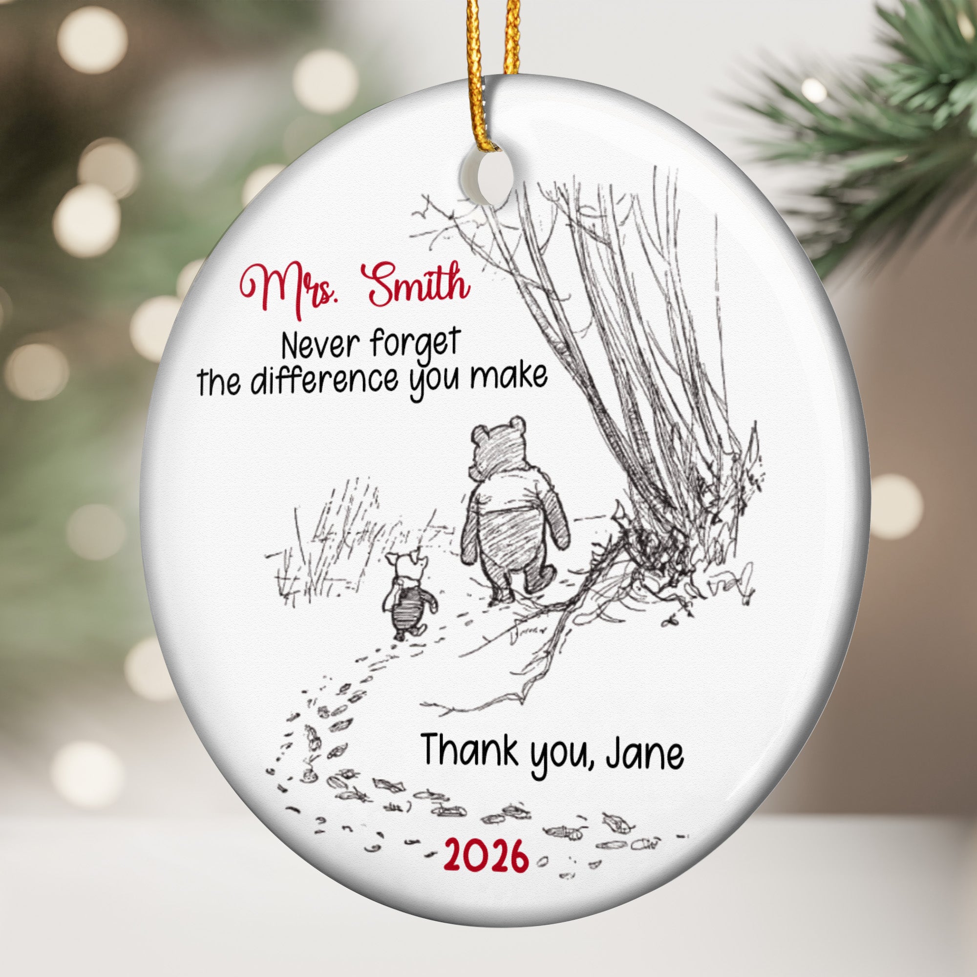 Never Forget The Difference You Make - Thank You Gift - Personalized Ceramic Ornament