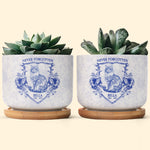 Never Forgotten Cat Toile De Jouy Style - Personalized Ceramic Plant Pot With Tray