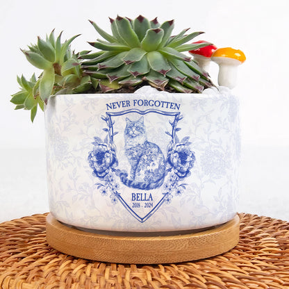 Never Forgotten Cat Toile De Jouy Style - Personalized Ceramic Plant Pot With Tray