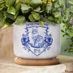 Never Forgotten Cat Toile De Jouy Style - Personalized Ceramic Plant Pot With Tray