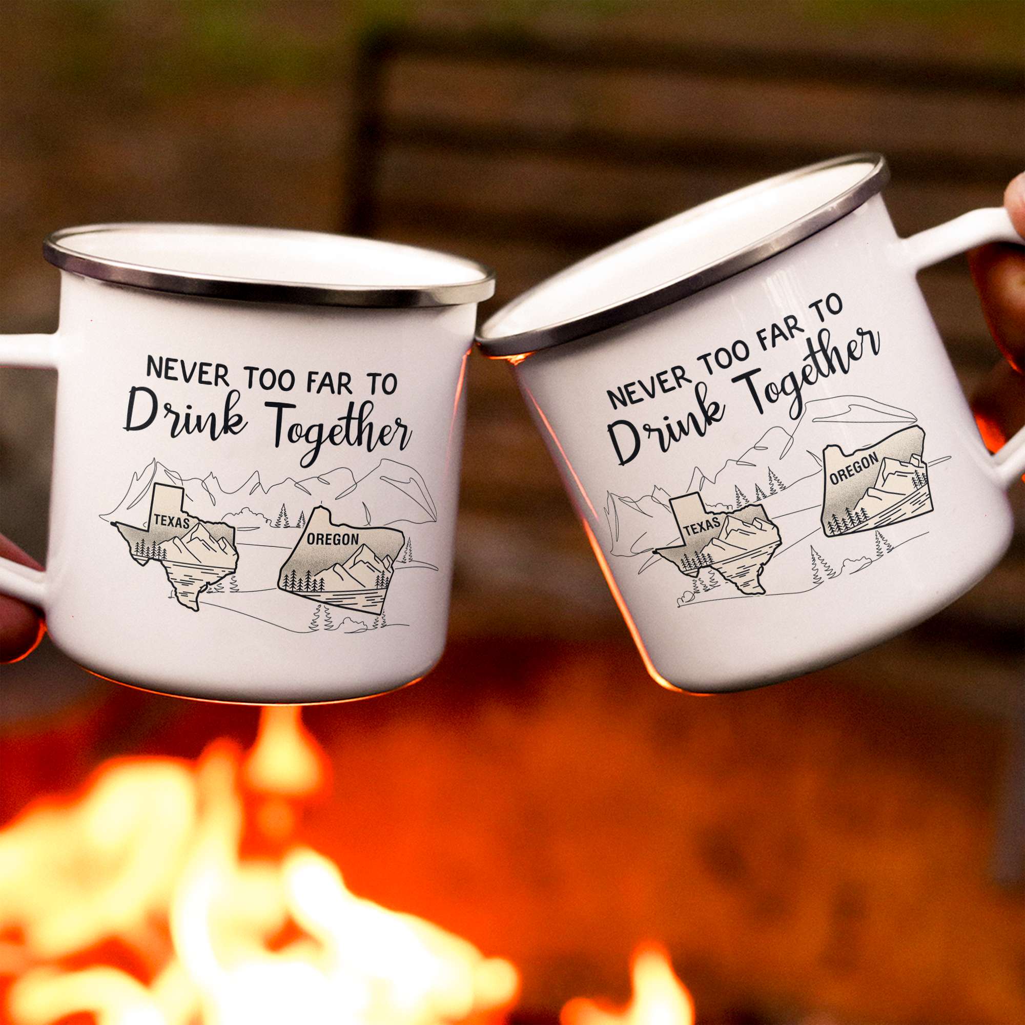 Never Too Far To Drink Together Crew Gift For Friends - Personalized Enamel Mug