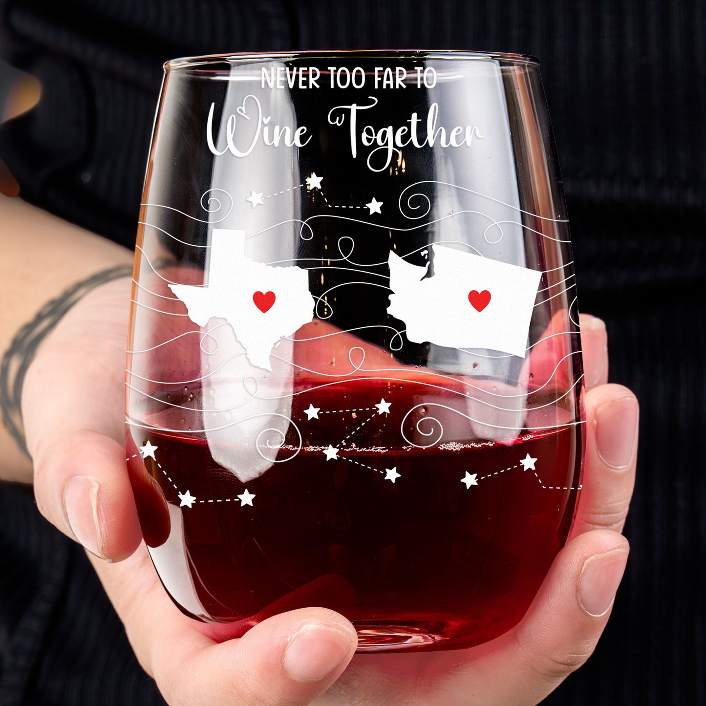 Never Too Far To Drink Together Custom State To State - Personalized Whiskey Glass And Wine Glass Set