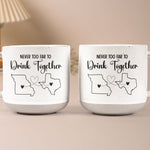 Never Too Far To Drink Together - Long Distance Gifts For Family, Mom Daughter, Couples, Friends - Personalized Pottery Mug