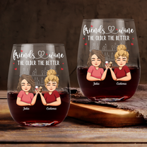 Never Too Far To Wine Together - Long Distance Besties, Sisters - Personalized Stemless Wine Glass