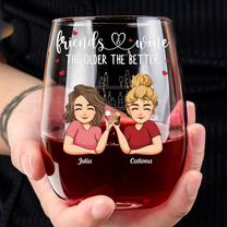 Never Too Far To Wine Together - Long Distance Besties, Sisters - Personalized Stemless Wine Glass