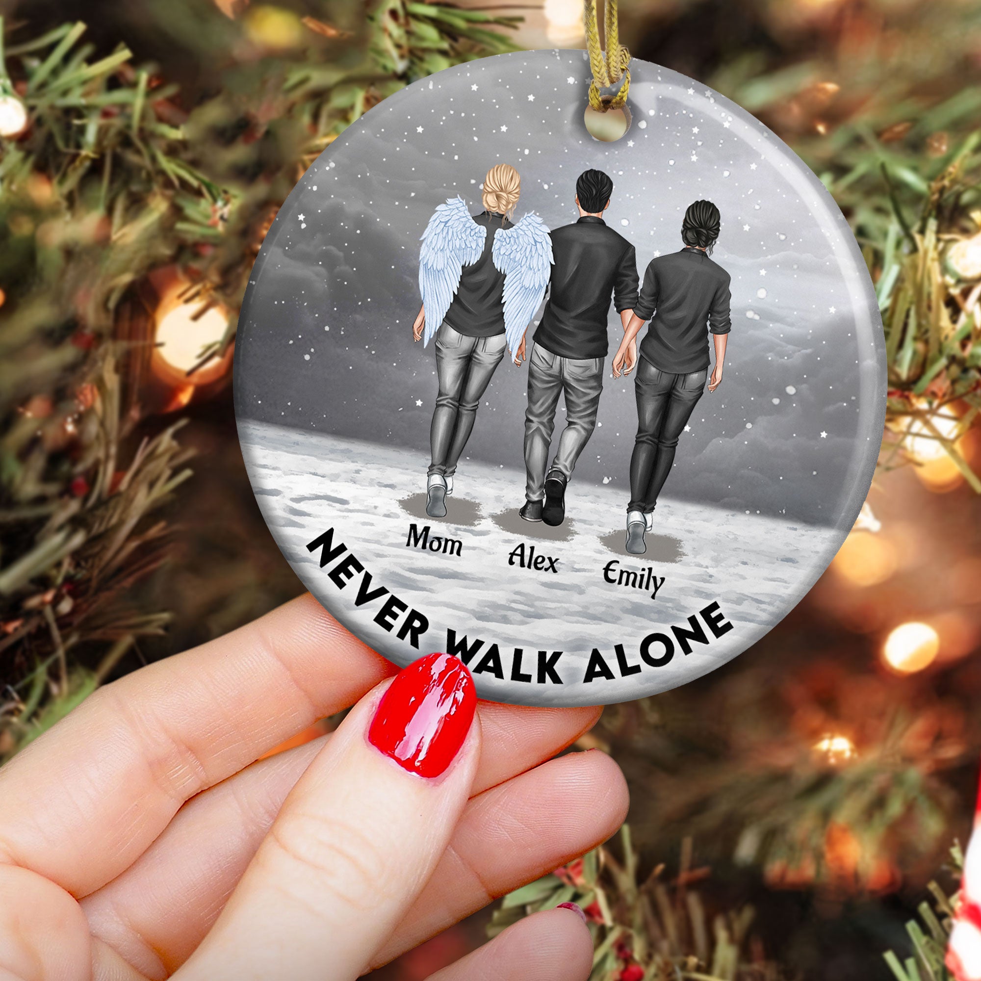 Never Walk Alone - Memorial Gift For Loss Of Family - Personalized Ceramic Ornament