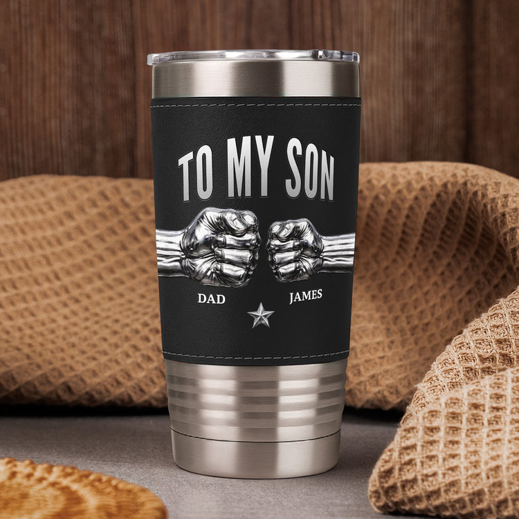 Never-Forget-How-Much-I-Love-You-Fist-Bump-Gift-For-Son-Personalized-20oz-Tumbler-2