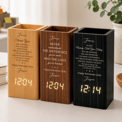 Never Underestimate The Difference You’ve Made - Retirement Thank You Gift - Personalized Pen Holder With Clock