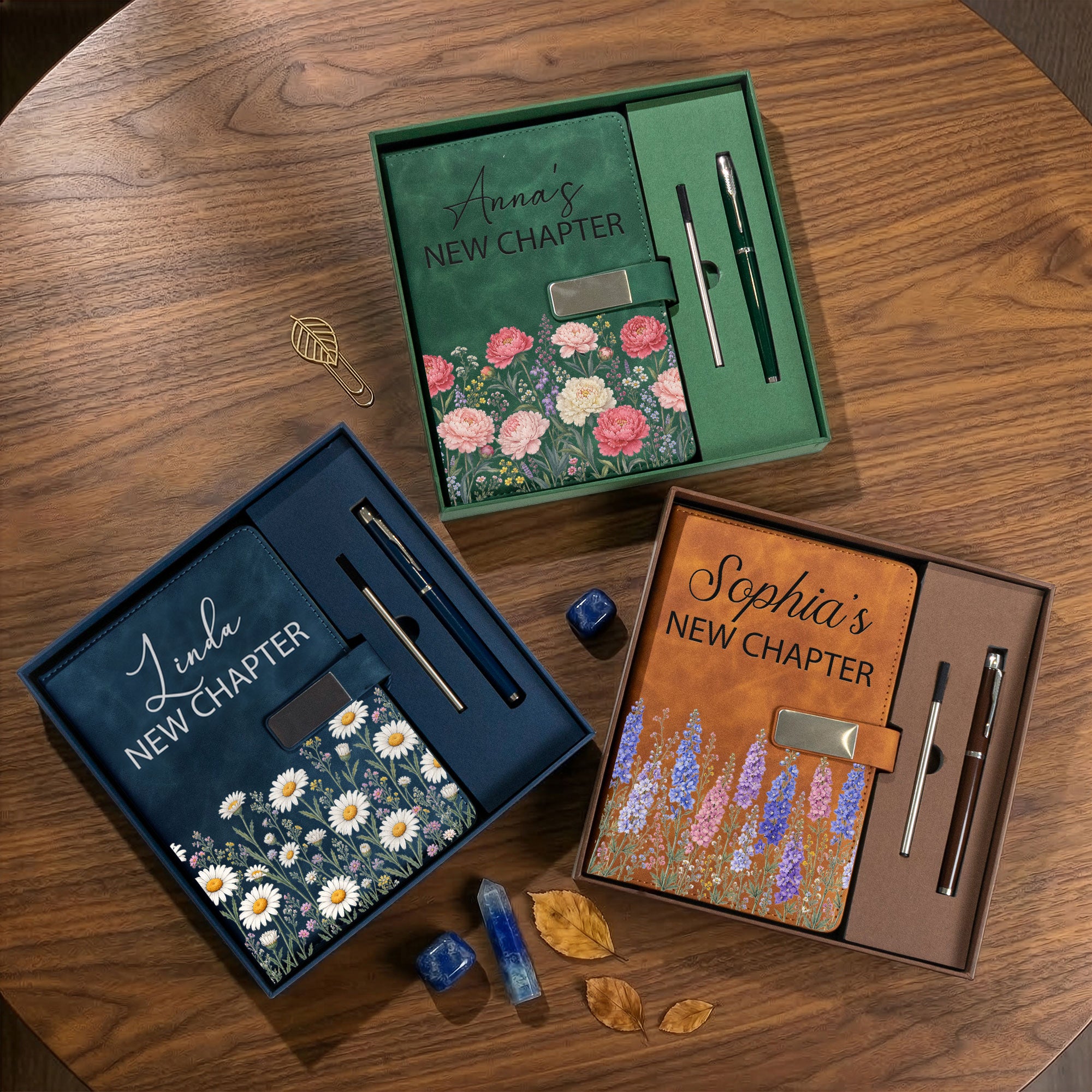 New Chapter Custom Birth Flowers & Name, Gift For Her, Daughter, Best Friend - Personalized Notebook Set