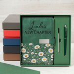 New Chapter Custom Birth Flowers & Name, Gift For Her, Daughter, Best Friend - Personalized Notebook Set