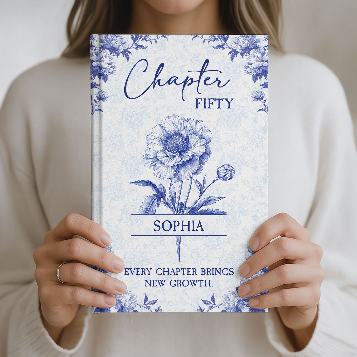New Chapter New Growth Birth Flower Toile De Jouy - Personalized Hardcover Journal