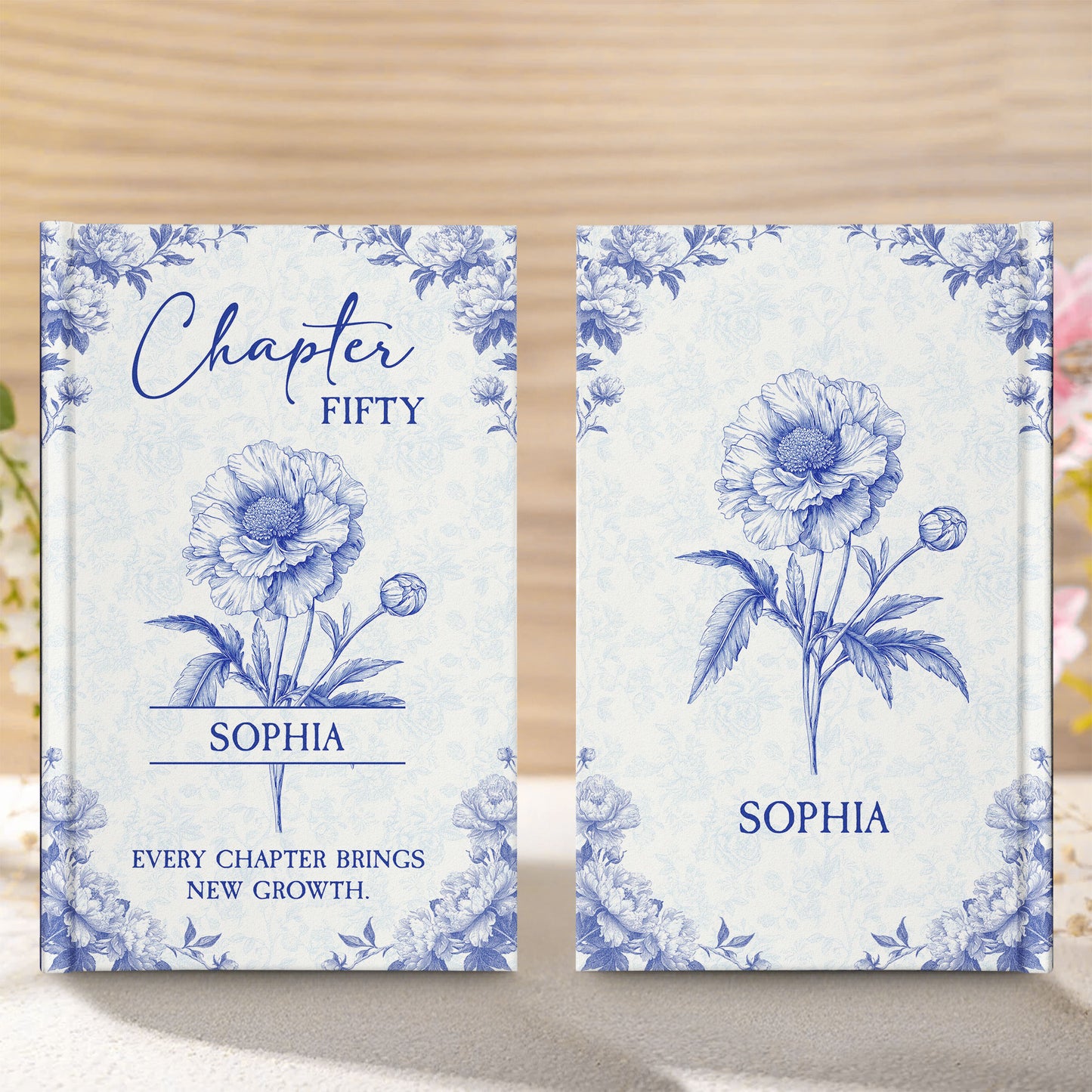 New Chapter New Growth Birth Flower Toile De Jouy - Personalized Hardcover Journal