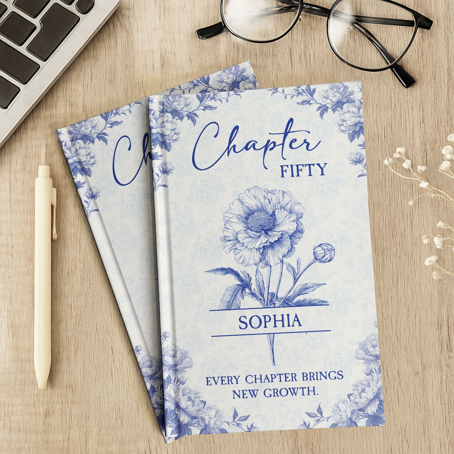 New Chapter New Growth Birth Flower Toile De Jouy - Personalized Hardcover Journal