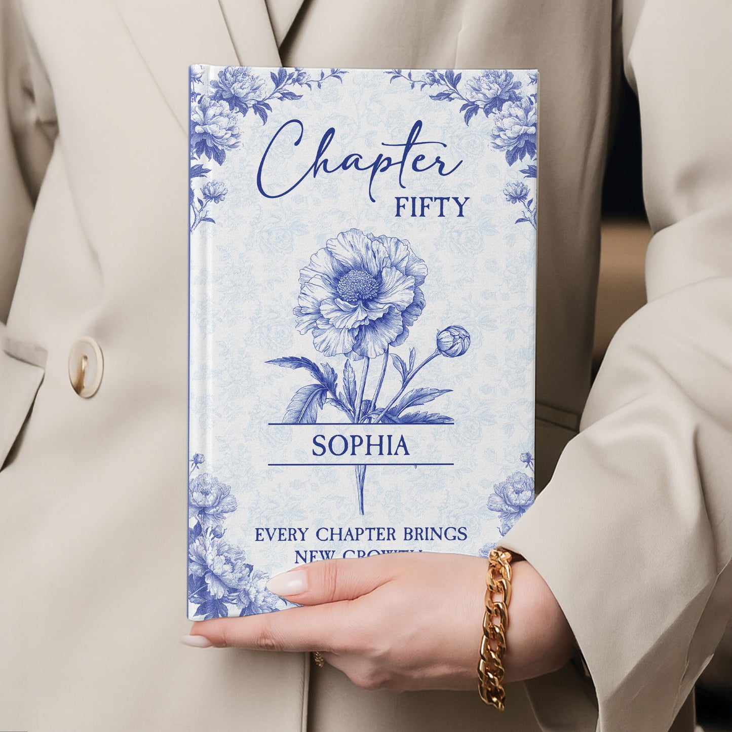 New Chapter New Growth Birth Flower Toile De Jouy - Personalized Hardcover Journal