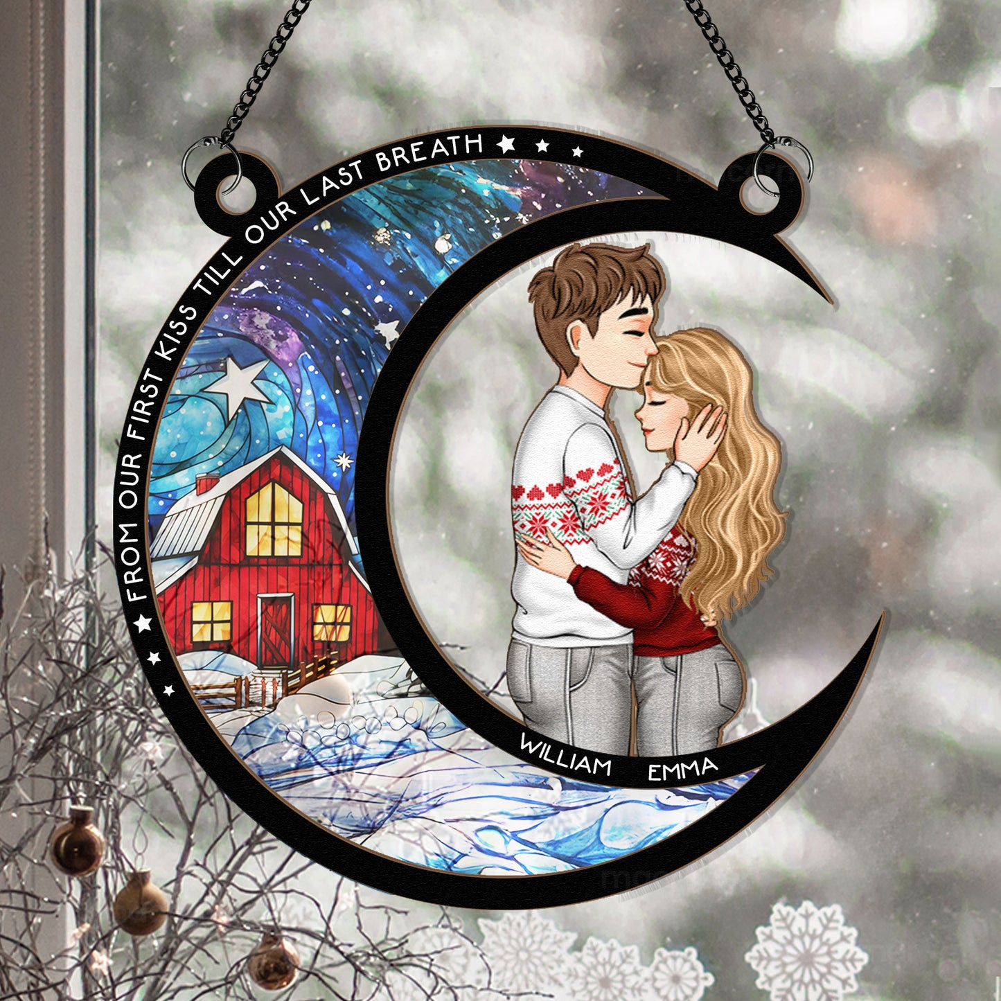 New From Our First Kiss Christmas - Personalized Window Hanging Suncatcher Ornament