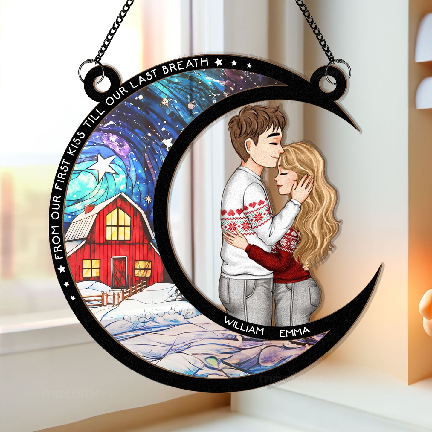 New From Our First Kiss Christmas - Personalized Window Hanging Suncatcher Ornament