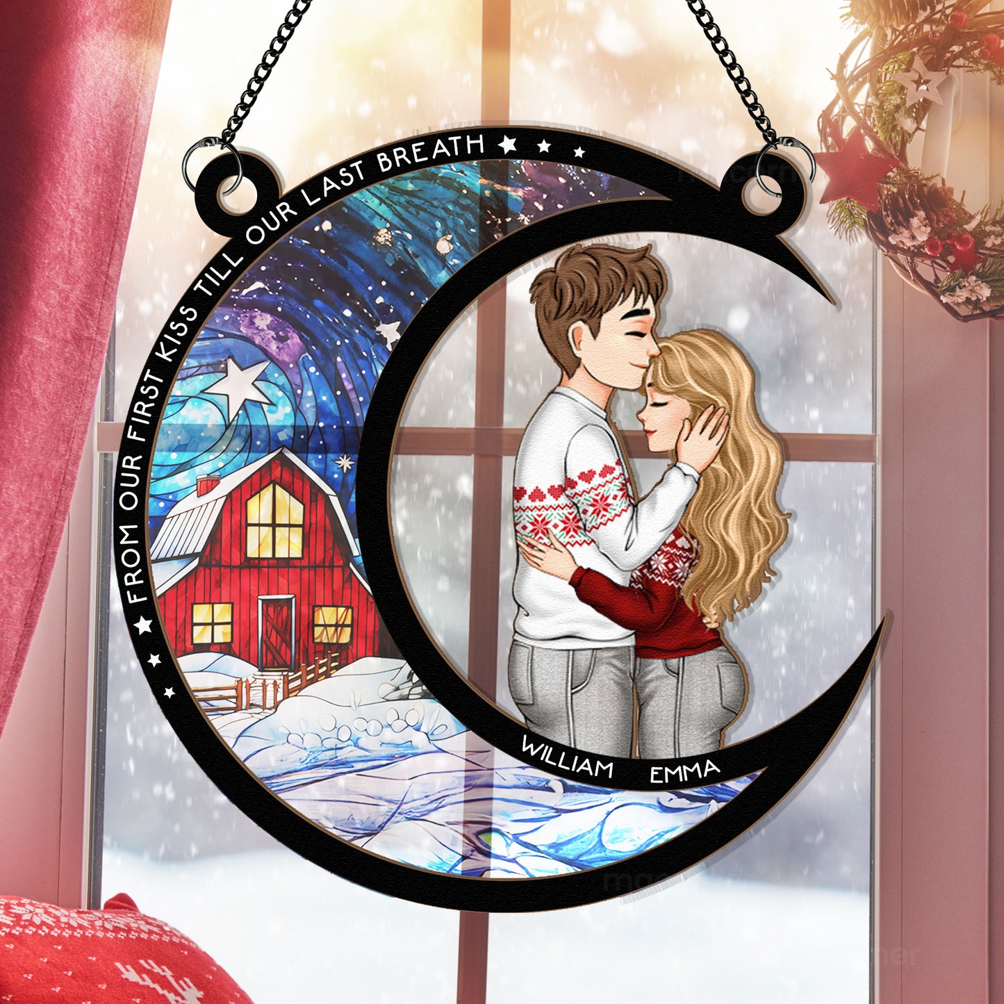 New From Our First Kiss Christmas - Personalized Window Hanging Suncatcher Ornament