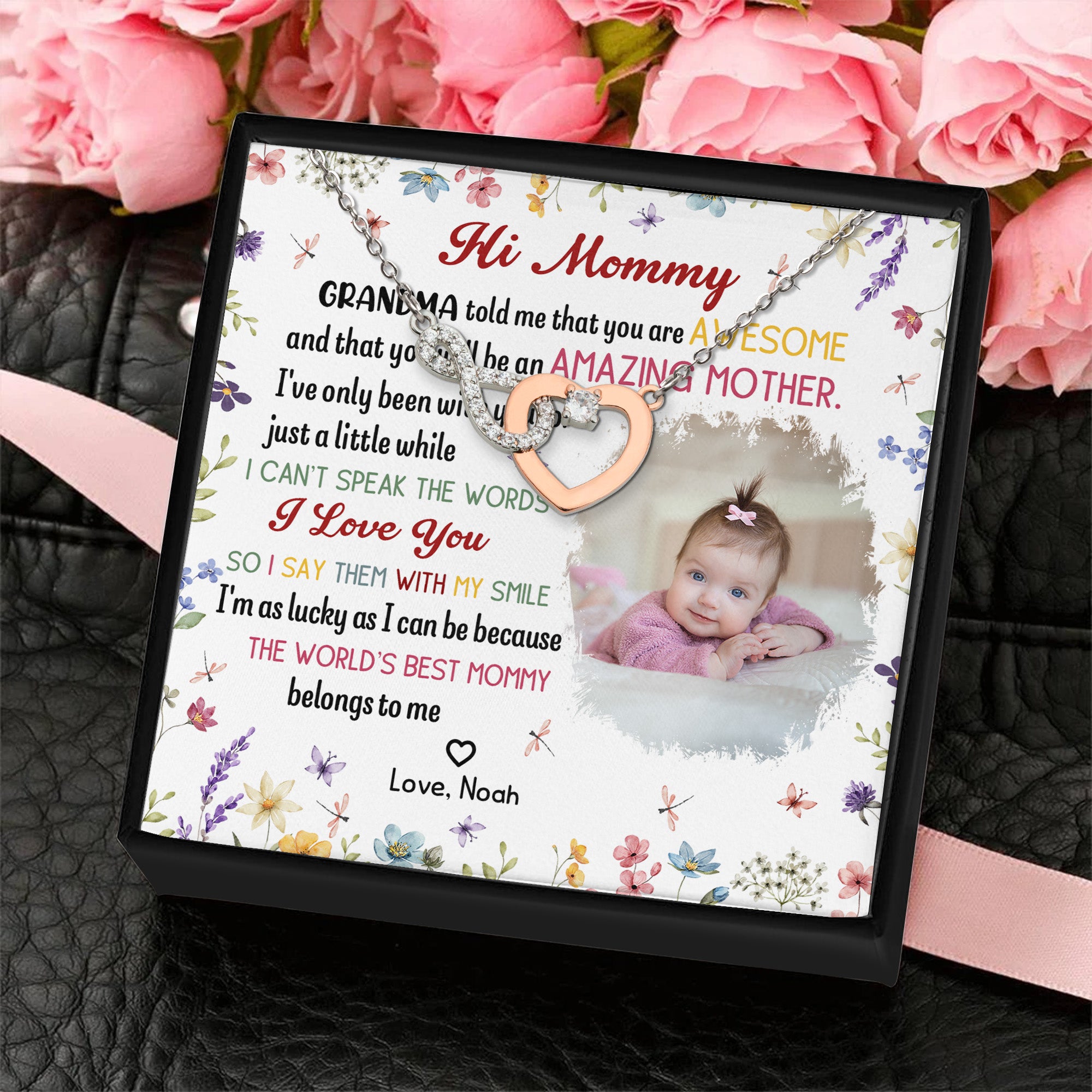 New Mom First Mom The Best Mommy Belongs To - Personalized Photo Infinity Heart Necklace