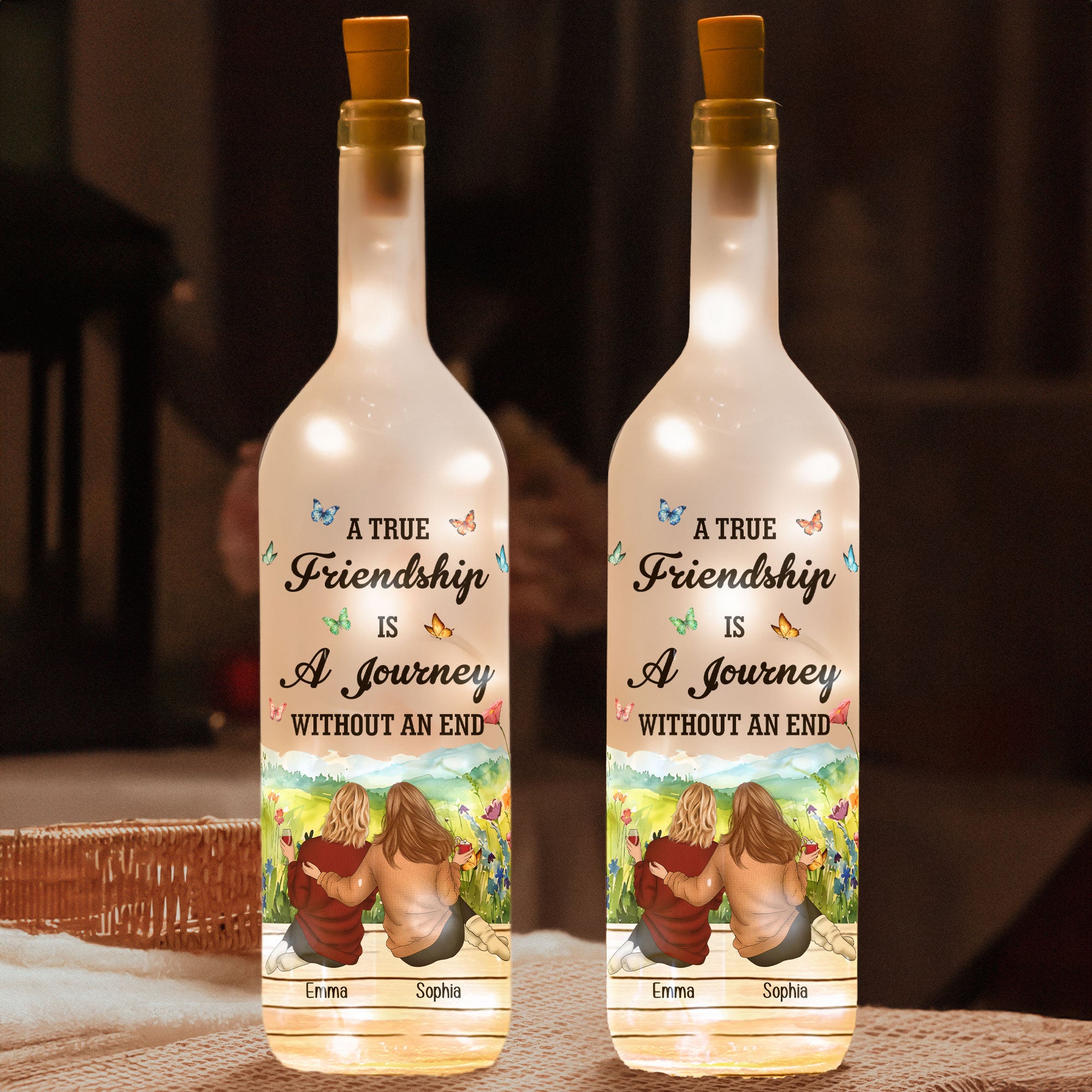 New Version A True Friendship Is A Journey Without An End - Personalized Bottle Lamp
