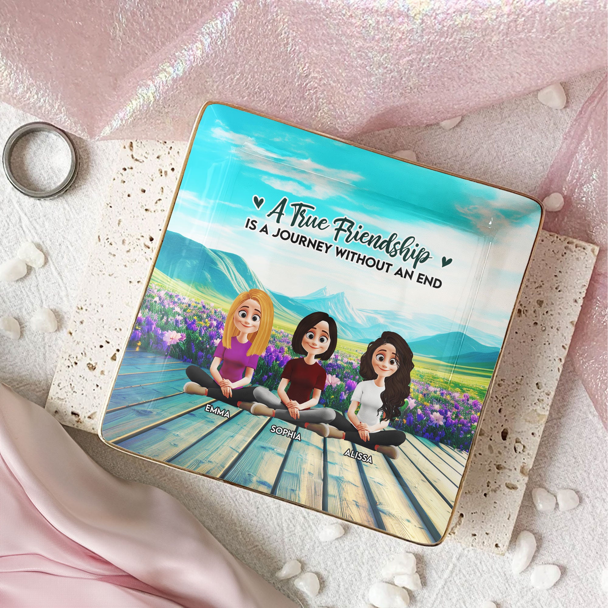New Version A True Friendship Is A Journey Without An End - Personalized Jewelry Dish