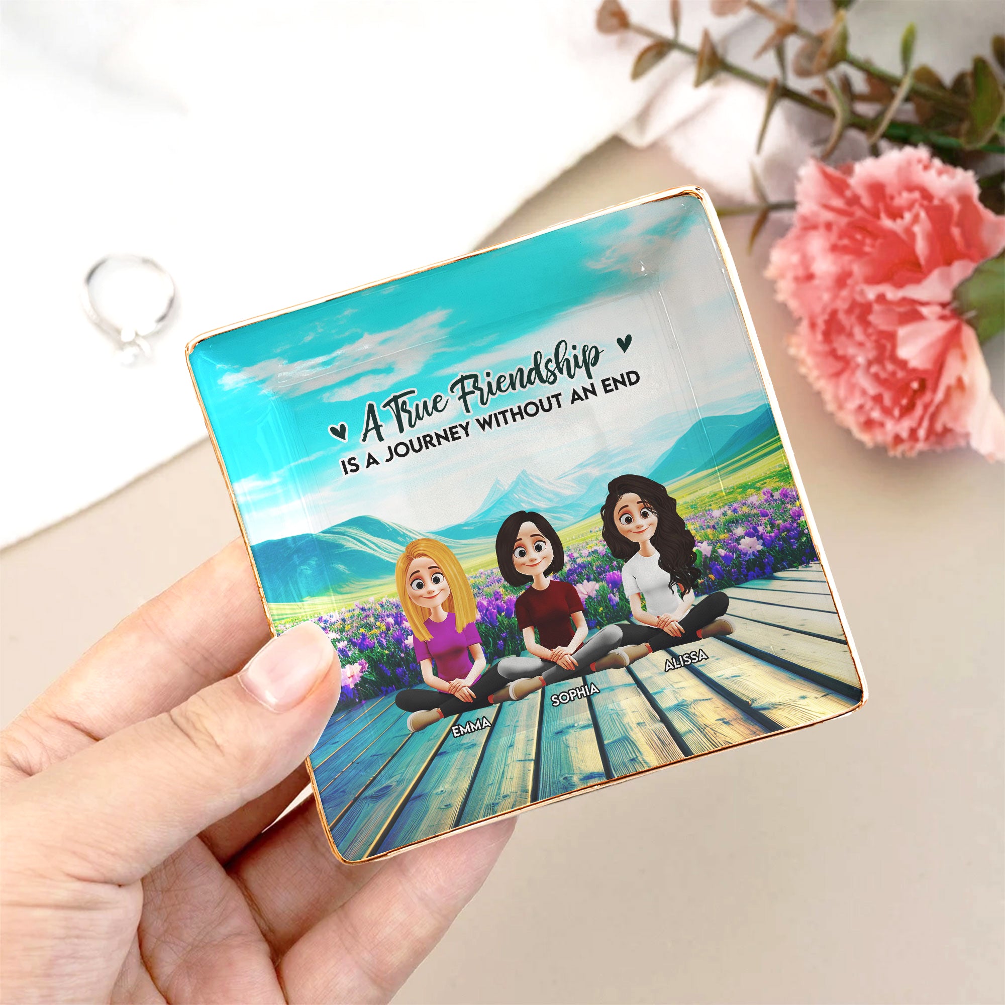 New Version A True Friendship Is A Journey Without An End - Personalized Jewelry Dish