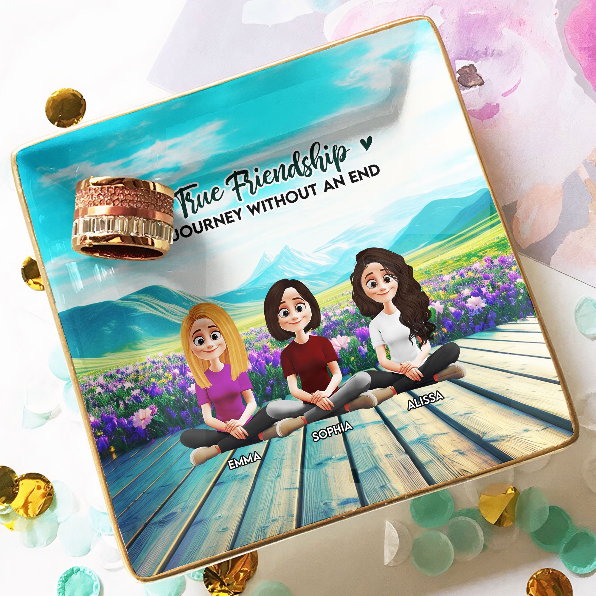 New Version A True Friendship Is A Journey Without An End - Personalized Jewelry Dish